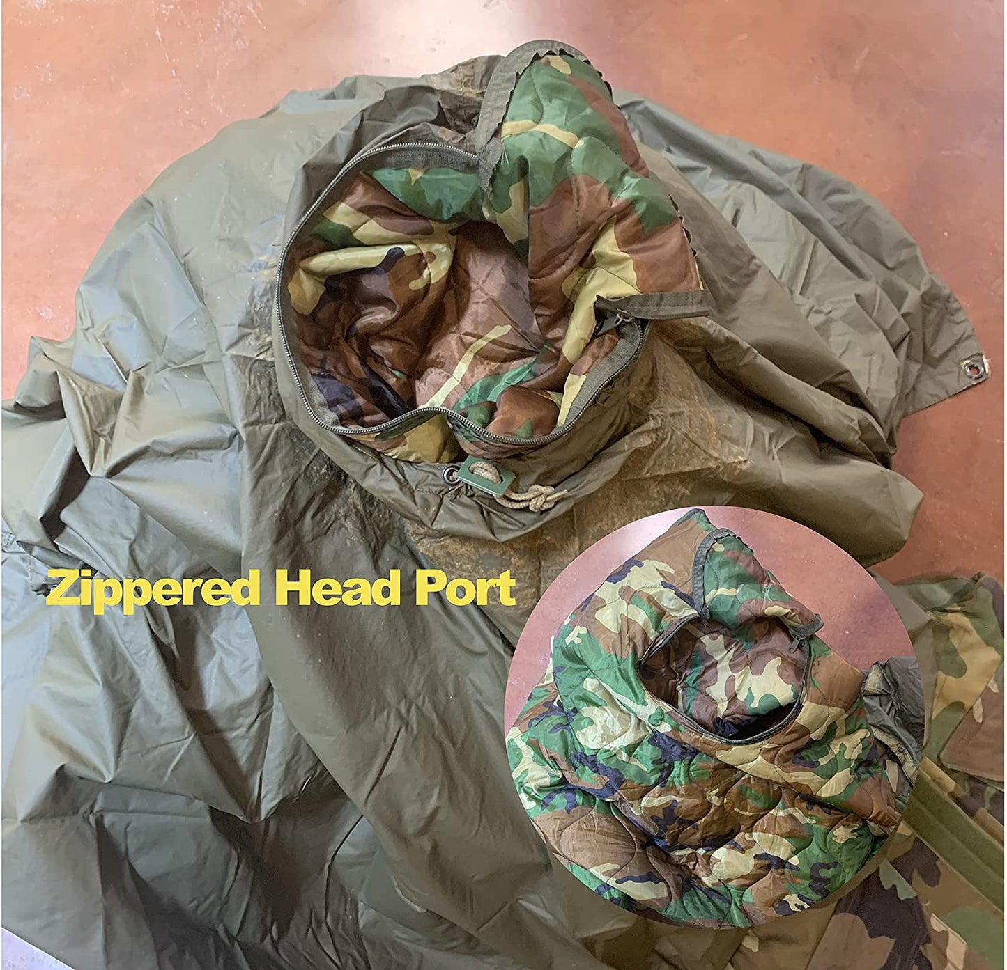 MARPAT (Marine Paytern), 3-Sided Zippered Poncho Liner with Zippered Headport, Stuff and Head Pad