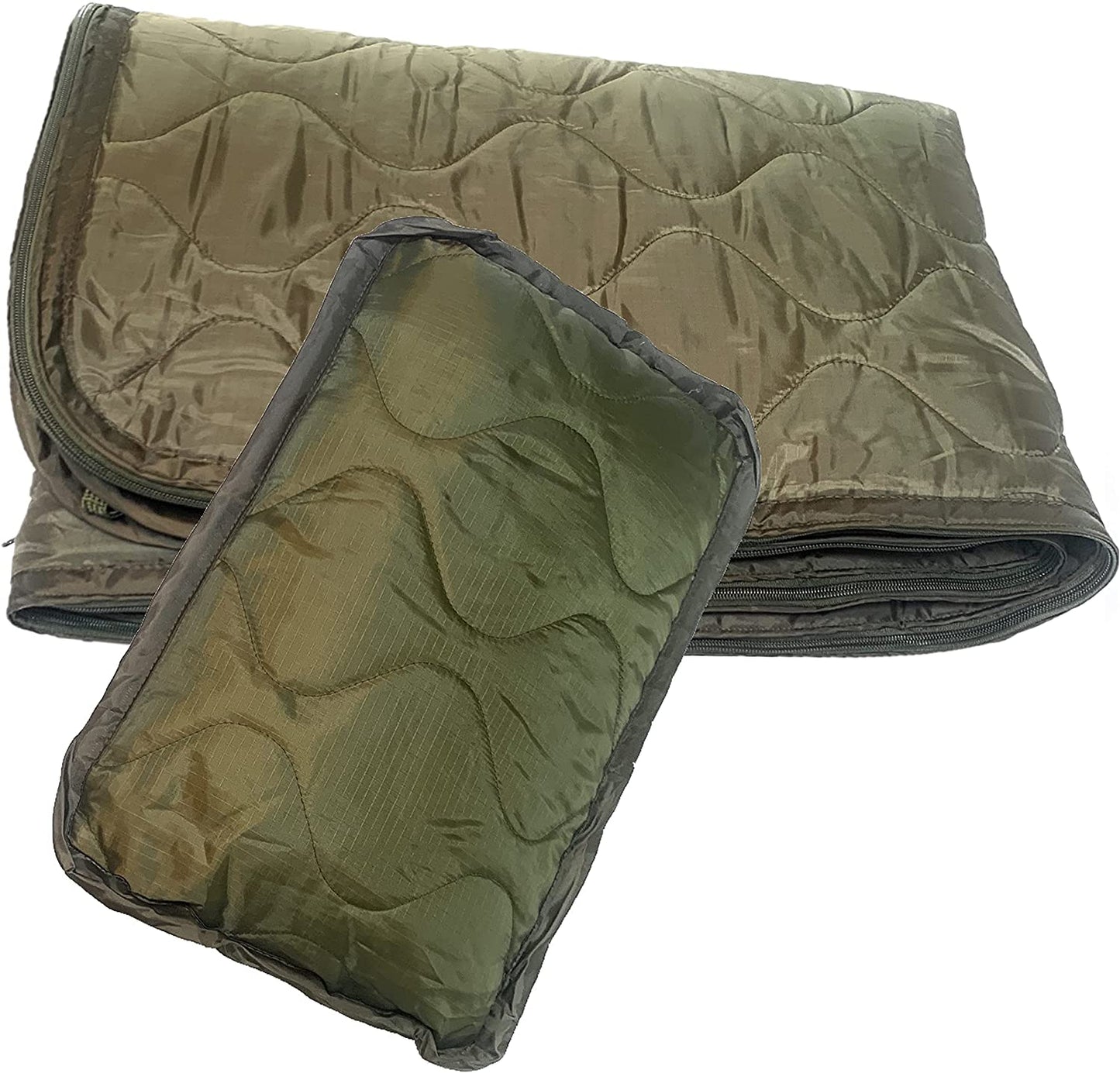 "Trail Rider" Olive Drab, 3-Sided Zippered Poncho Liner with Zippered Headport, Stuff and Head Pad