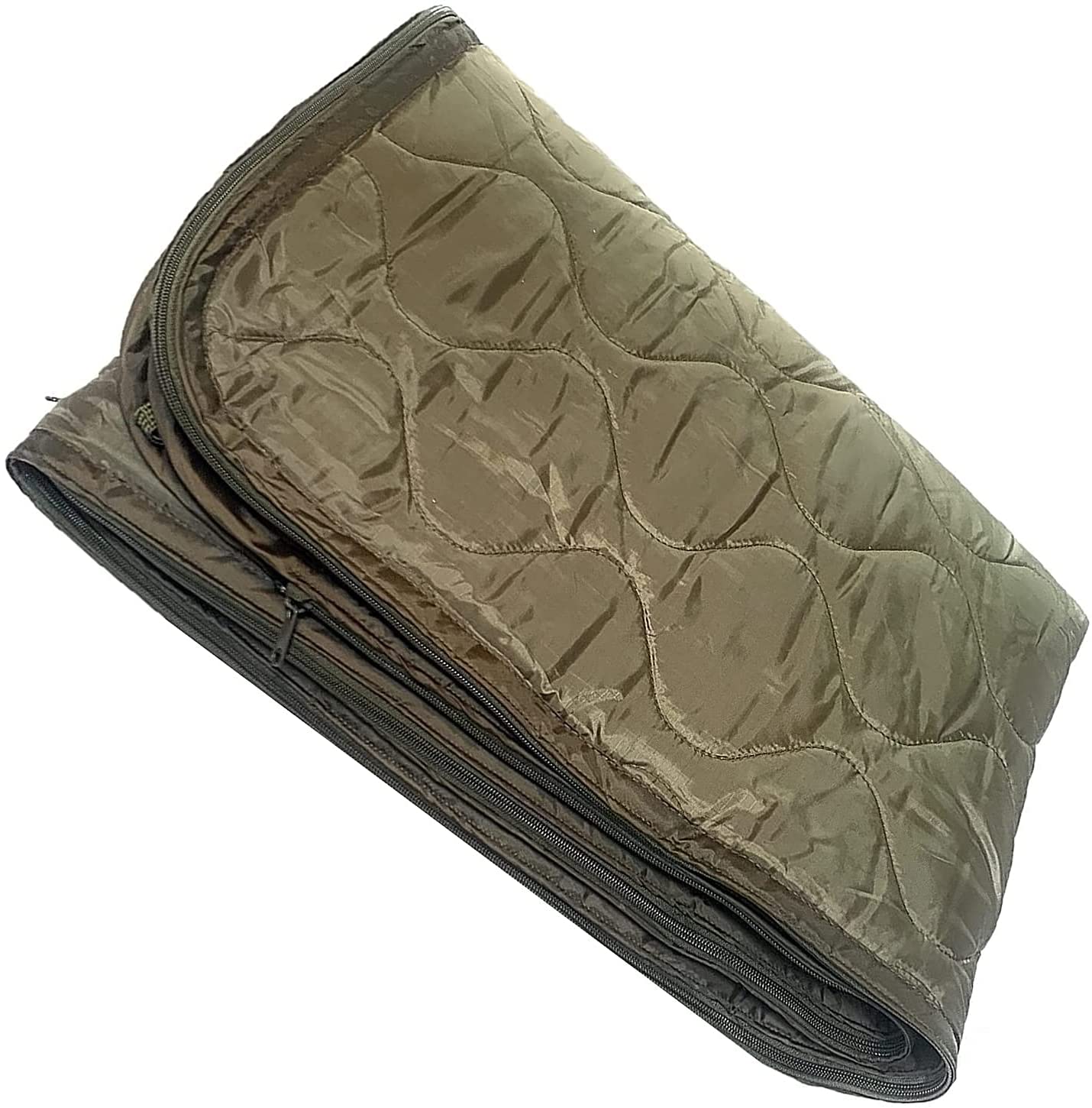 "Trail Rider" Olive Drab, 3-Sided Zippered Poncho Liner with Zippered Headport, Stuff and Head Pad