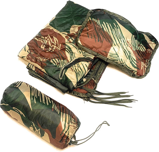 "Fire Force" Rhodesian Brushstroke Camo, 3-Sided Zippered Poncho Liner with Zippered Headport, Stuff and Head Pad